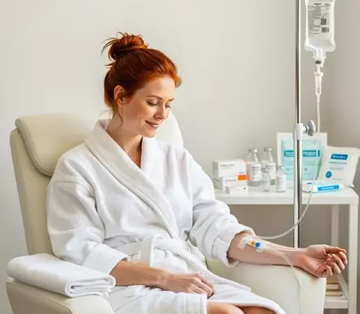 женщина проходит очищение организма с помощью капельницы