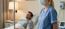врач установил капельницу для снятия ломки